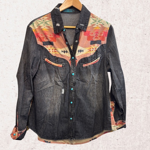 Express Black and Multicolor Button Down Shirt - Picture 1 of 4